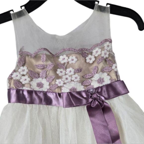 Rare Editions Baby Girl Formal Dress Purple Embroidered Frilly Mesh Tulle Ruffle - Picture 2 of 12